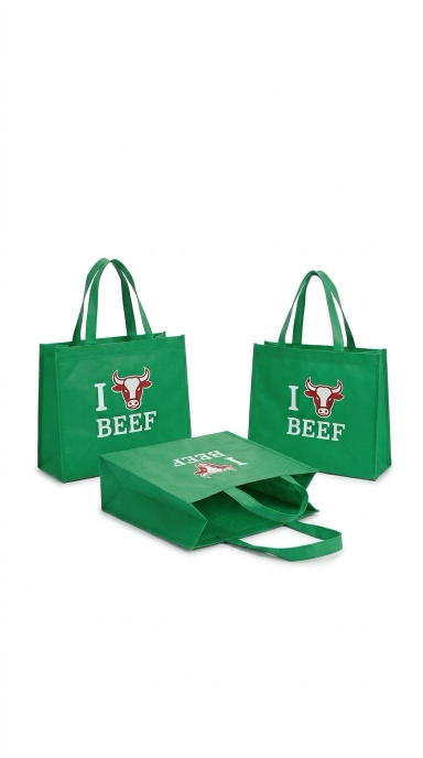 Green BEEF-logo printed non-woven shopping bags